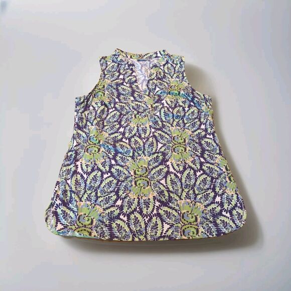 Ellie Kai Tank Top Womens 10 Purple Green Multi Sleeveless Floral Stretch V Neck - Picture 1 of 7